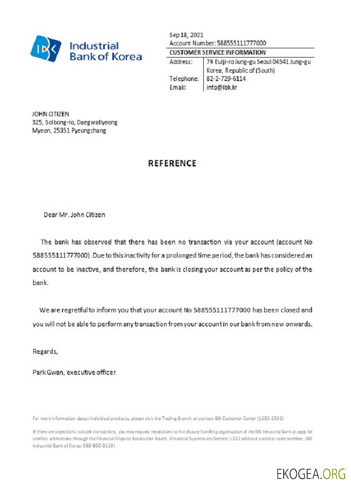 Corée , Industrial bank , closure référence